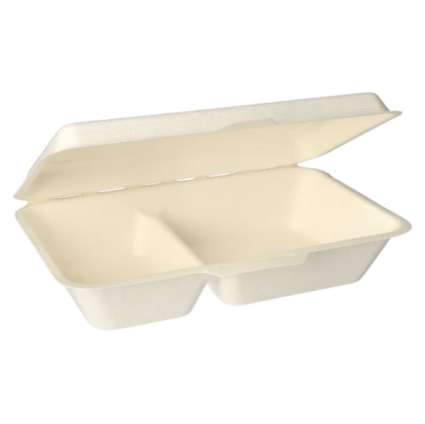 Menübox, Zuckerrohr "pure" 2-geteilt, 6,5 x 24 x 15,5 cm, 100 Stk, (0,28€/Stk)