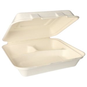 Menübox, Zuckerrohr „pure“ 3-geteilt 8 x 24 x 24 cm, 125 Stk, (0,46€/Stk)