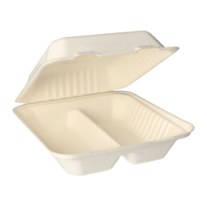 Menüboxen, Zuckerrohr „pure“ 2-geteilt 7,7 x 20 x 22 cm, 125 Stk, (0,31€/Stk)