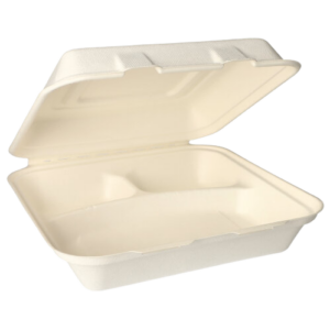 Menübox, Zuckerrohr 3-geteilt 8 cm x 24 cm x 24 cm, 300 Stk, (0,37€/Stk)